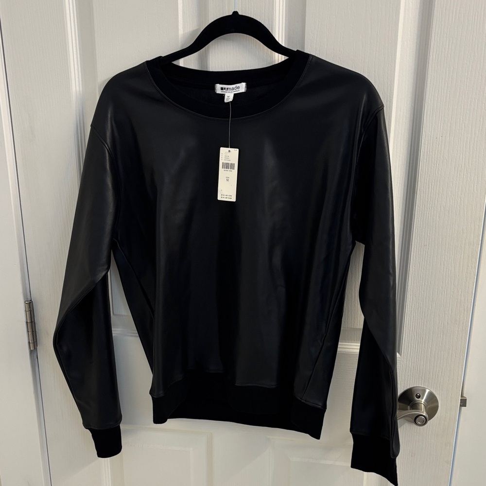 Anthropologie Black Faux Leather Top